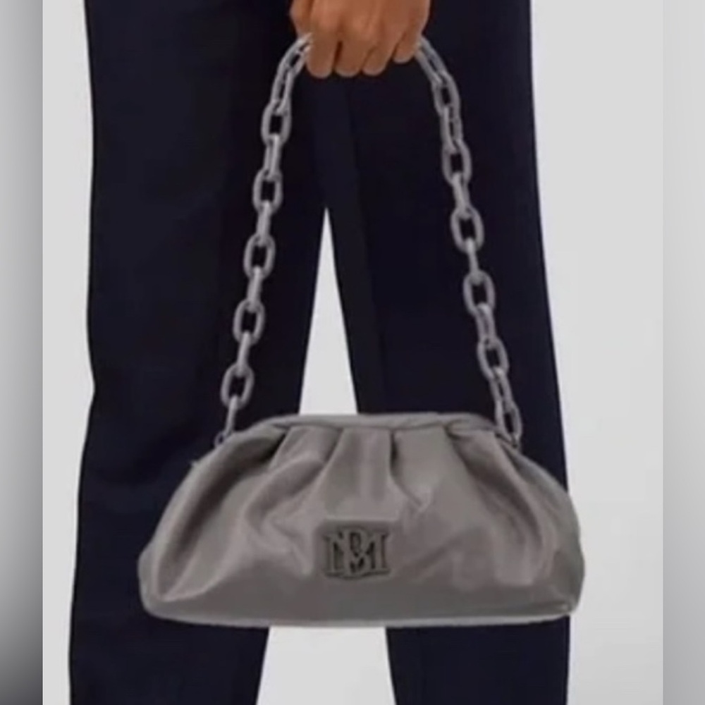 NWT Chic Grayish Taupe Wrapped Frame Clutch Bag Chain strap by BADGLEY MISCHKA